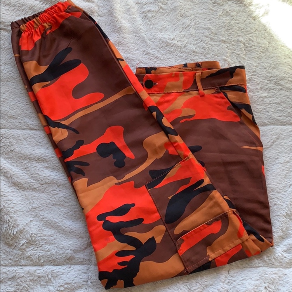orange camo pants with pockets
